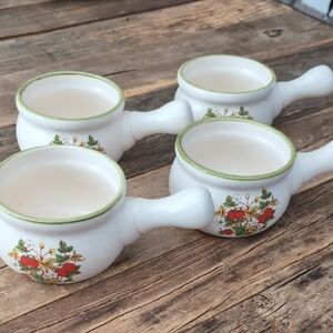 Vintage Japanese Floral Soup Bowls with Handles